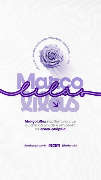 MARÇO LILÁS MÊS DE CONSCIENTIZAÇÃO SOBRE O CÂNCER DE COLO DO ÚTERO SOCIAL MEDIA PSD EDITÁVEL