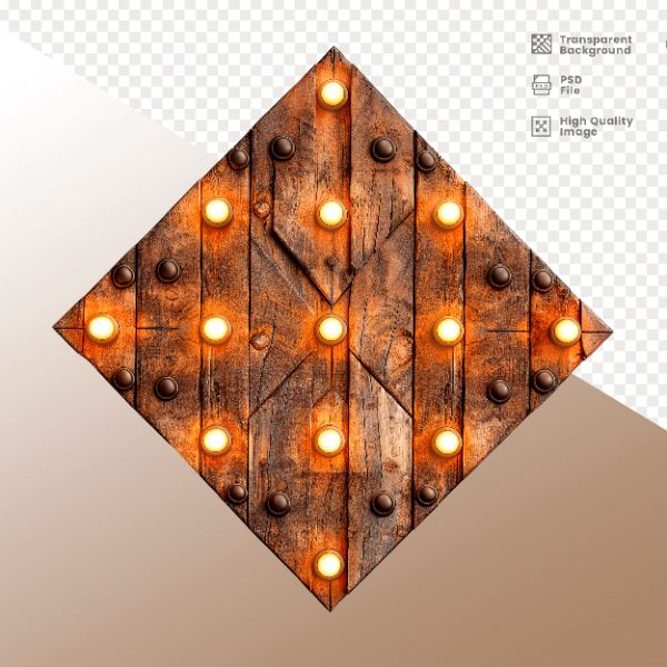 LOSANGO DE MADEIRA COM LUZ - ELEMENTO 3D PARA COMPOSIÇÃO