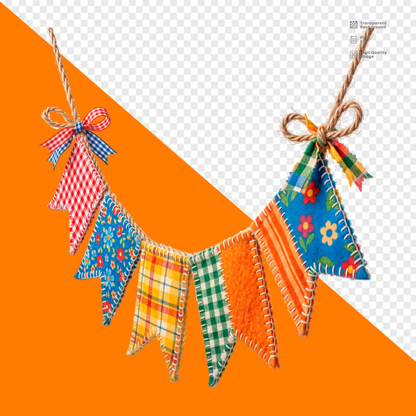 BANDEIRINHA VARAL FELTRO PATCHWORK TRIANGULAR COLORIDA LACO JUTA FESTA JUNINA PNG TRANSPARENTE
