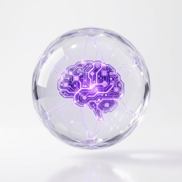 ÍCONE 3D RENDER NÚCLEO DE INTELIGÊNCIA ARTIFICIAL TRANSLÚCIDO EM VIDRO CRISTALINO 10 5K