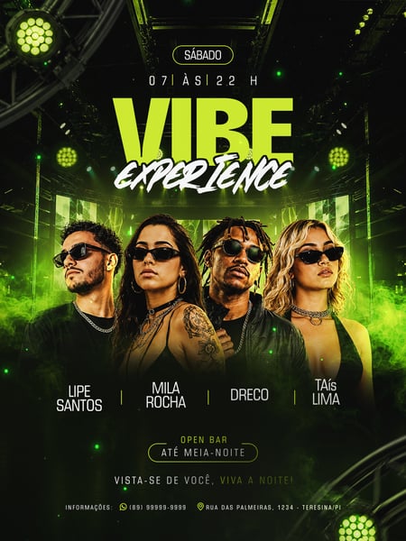 Vibe Experience Festa Noturna Flyer Verde Eletrizante PSD Editável