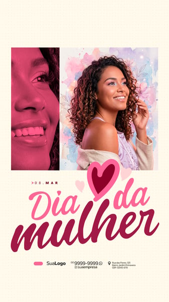 DIA INTERNACIONAL DA MULHER 08 DE MARÇO SOCIAL MEDIA PSD EDITÁVEL 5 STORY