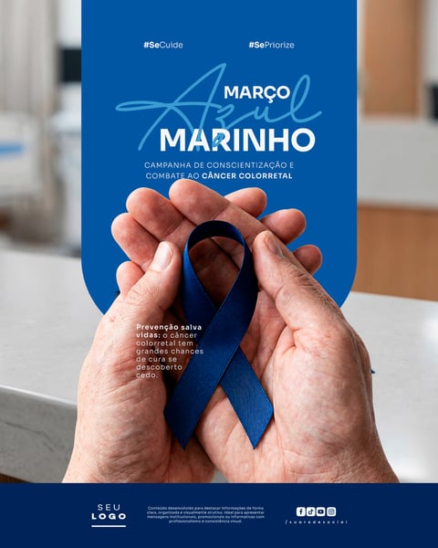 MARCHO AZUL MARINHO CAMPANHA DE CONSCIENTIZAÇÃO SOBRE PREVENÇÃO E DIAGNÓSTICO PRECOCE DO CÂNCER COLORRETAL SOCIAL MEDIA PSD EDITÁVEL 4