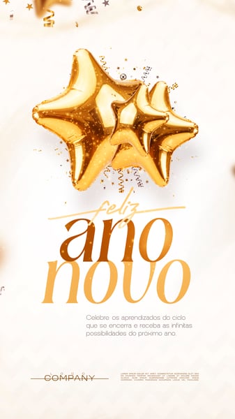 FELIZ ANO NOVO BALÕES ESTRELA DOURADA SOCIAL MEDIA FLYER PSD EDITÁVEL STORY