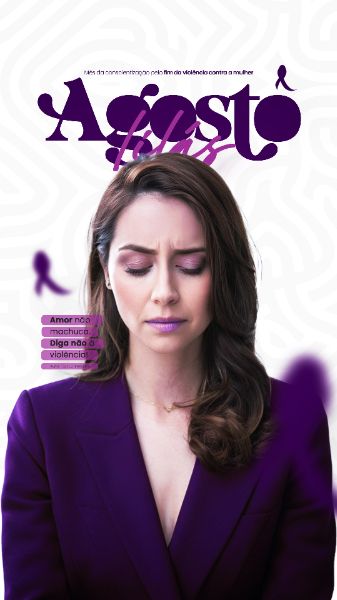 AGOSTO LILÁS CAMPANHA MÊS DA CONSCIENTIZAÇÃO PELO FIM DA VIOLÊNCIA CONTRA A MULHER SOCIAL MEDIA FLYER PSD EDITÁVEL