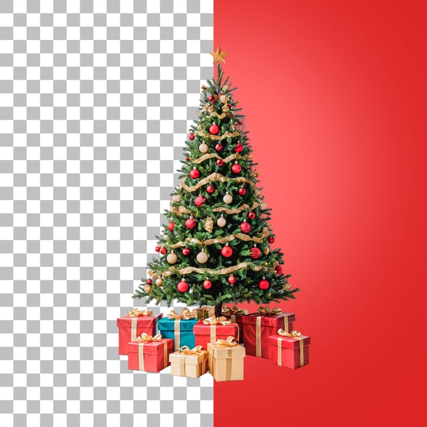 ÁRVORE DE NATAL COM PRESENTES PSD EDITÁVEL