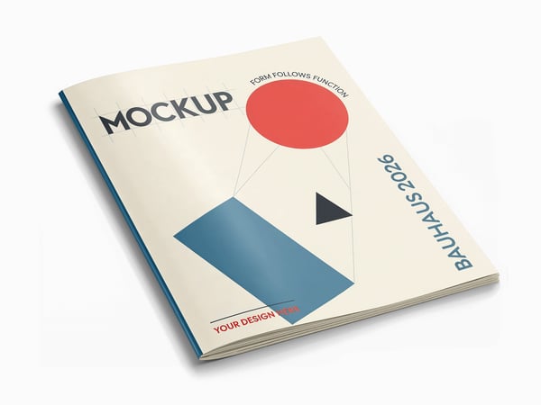 Revista mockup em superfície neutra vista em perspectiva