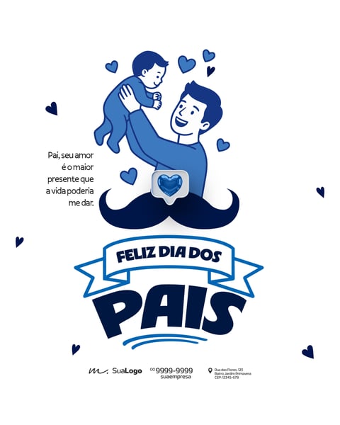 PAI SEGURANDO BEBÊ COM ILUSTRAÇÃO DE BIGODE POST DE DIA DOS PAIS PSD EDITÁVEL