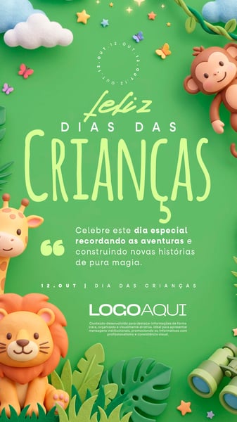 Feliz Dia das Crianças Safari 3D Social Media Flyer PSD Editável story