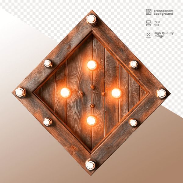 LOSANGO DE MADEIRA COM LUZ - ELEMENTO 3D PARA COMPOSIÇÃO