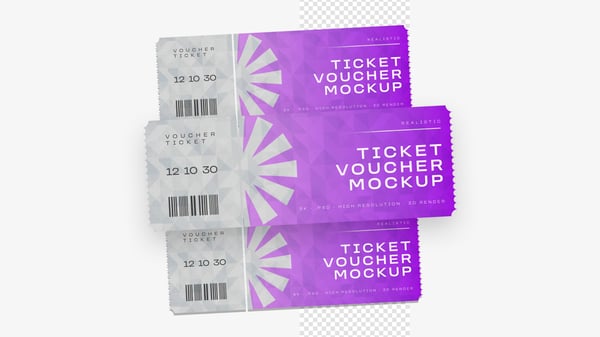 Mockup Ticket Voucher de ingressos para evento Realista em PSD Editável 56