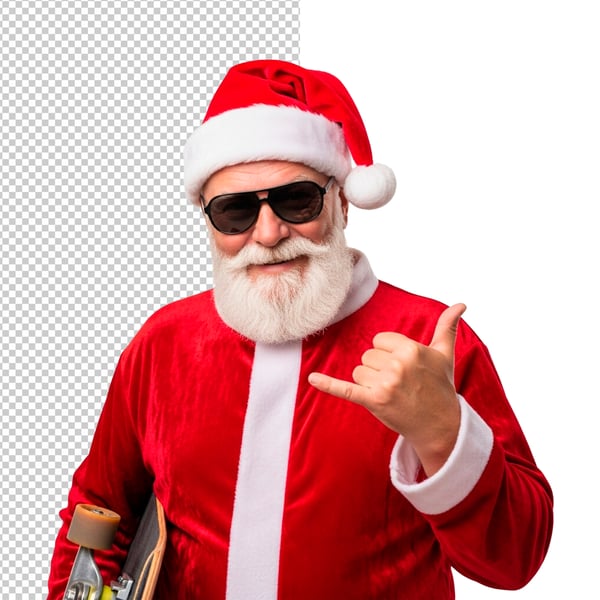 PAPAI NOEL SEGURANDO NAS MÃOS SKATE EM PNG TRANSPARENTE