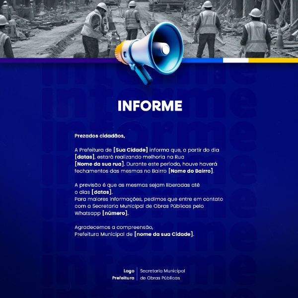 PREFEITURA COMUNICADO AVISO INFORME IMPORTANTE SOCIAL MEDIA FLYER PSD EDITÁVEL