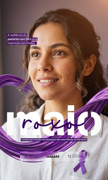 Maio Roxo CONSCIENTIZAÇÃO DE DOENÇAS INFLAMATÓRIAS INTESTINAIS SOCIAL MEDIA PSD EDITÁVEL 3
