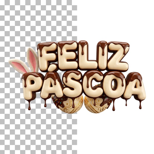 SELO 3D FELIZ PÁSCOA COM ORELHAS DE COELHO EM PNG TRANSPARENTE