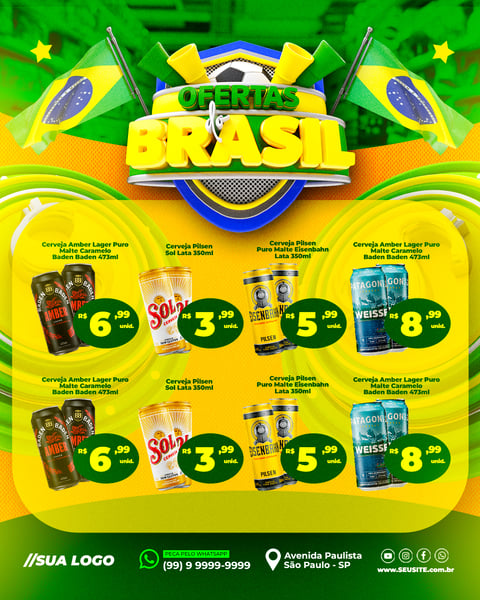 Flyer Ofertas Brasil Cervejas Copa do Mundo PSD Editável
