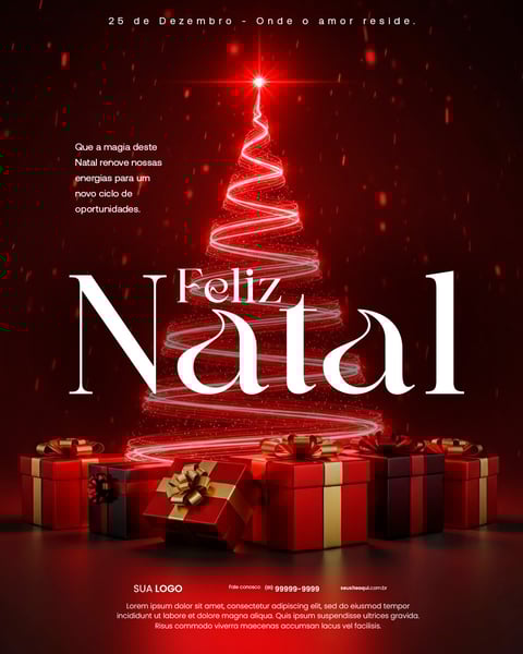 Natal Vermelho Festivo Com Árvore De Luz E Caixas De Presente Social Media PSD Editável