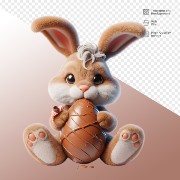 COELHO DA PÁSCOA  ELEMENTO 3D PARA COMPOSIÇÃO - COELHO COM CHOCOLATE