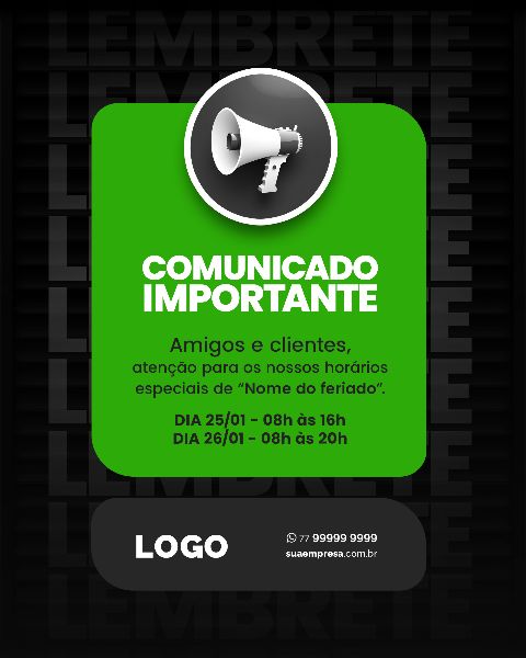 SOCIAL MEDIA PARA AVISOS E COMUNICADOS - VERDE