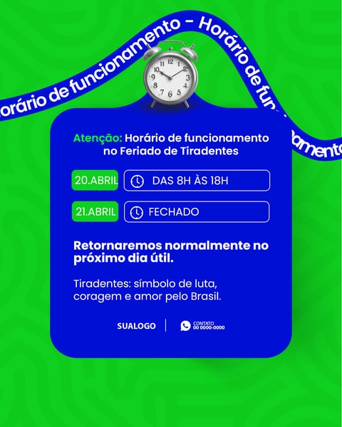 FERIADO DE TIRADENTES ATENÇÃO COMUNICADO IMPORTANTE PSD EDITÁVEL
