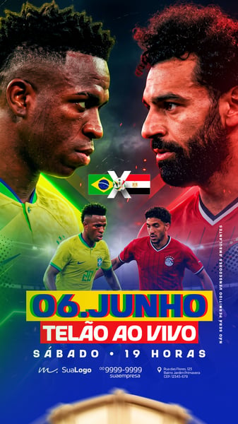 STORY JOGO NO TELÃO BRASIL X EGITO 06 DE JUNHO PSD EDITÁVEL