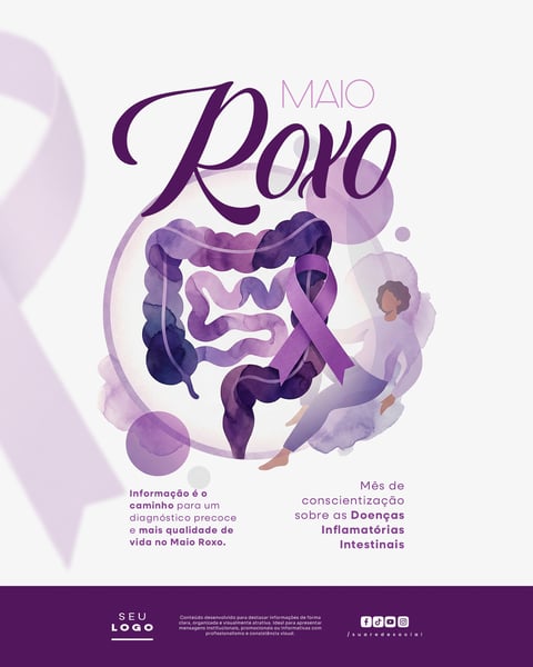 Maio Roxo Campanha de Conscientização sobre as Doenças Inflamatórias Intestinais DII Social Media PSD Editável 3