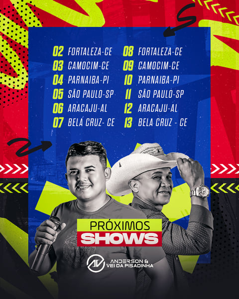 DAS FLYER - AGENDA PRÓXIMOS SHOWS - AGENDA SEMANAL - ANDERSON E VEI DA PISADINHA - FEED
