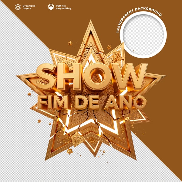 ESTRELA DOURADA 3D SHOW FIM DE ANO BRILHANTE COM TEXTURA METÁLICA E EFEITOS FESTIVOS