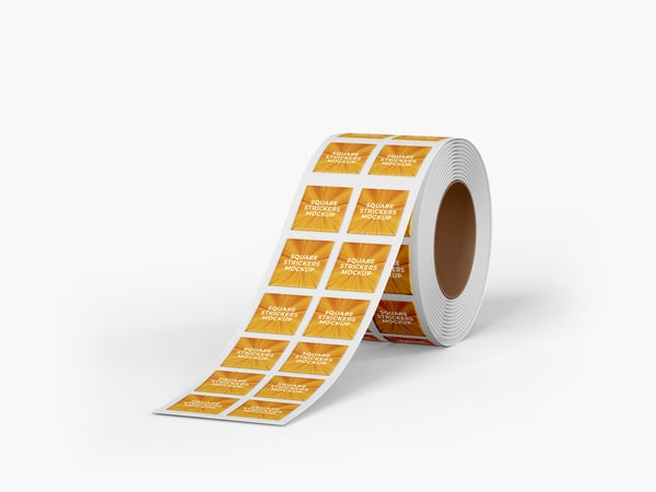 MKF ROLO COM ADESIVOS QUADRADOS MOCKUP PAPELARIA ETIQUETA PSD