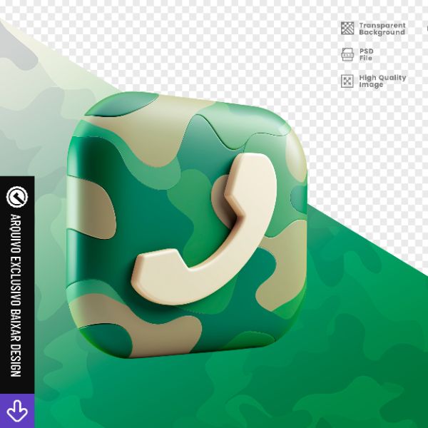 ÍCONE TELEFONE CAMUFLADO - ELEMENTO 3D PARA COMPOSIÇÃO - EXCLUSIVO BAIXAR DESIGN