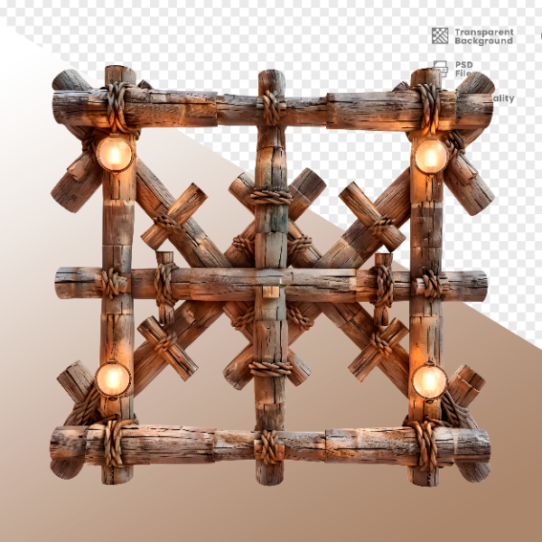 CERCA DE MADEIRA COM LUZ - ELEMENTO 3D PARA COMPOSIÇÃO - WOOD