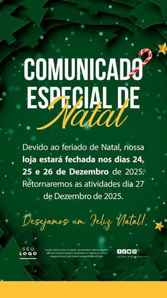 COMUNICADO DE NATAL AVISO ANÚNCIO RECESSO FERIADO SOCIAL MEDIA PSD EDITÁVEL STORY 3