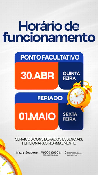 COMUNICADO DE HORÁRIO ESPECIAL DE FUNCIONAMENTO SOCIAL MEDIA PSD EDITÁVEL 1 STORY