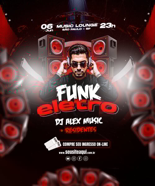 FLYER EVENTO MÚSICA FUNK ELETRO SHOW REDES SOCIAIS