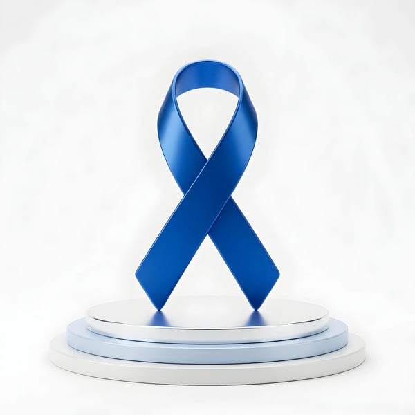 BLUE AWARENESS RIBBON WHITE PEDESTAL DISPLAY