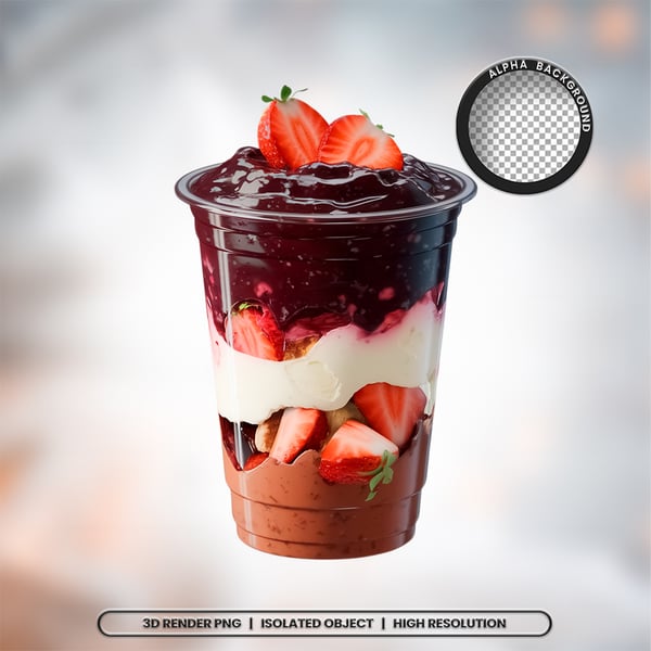 3D RENDER COPO AÇAÍ ELEMENTO ÍCONE PSD PNG