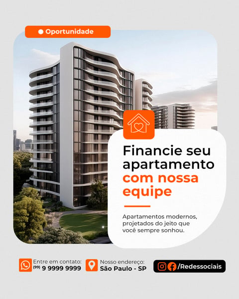 CORRETORA DE IMÓVEIS FINANCIE SEU APARTAMENTO SOCIAL MEDIA PSD EDITÁVEL