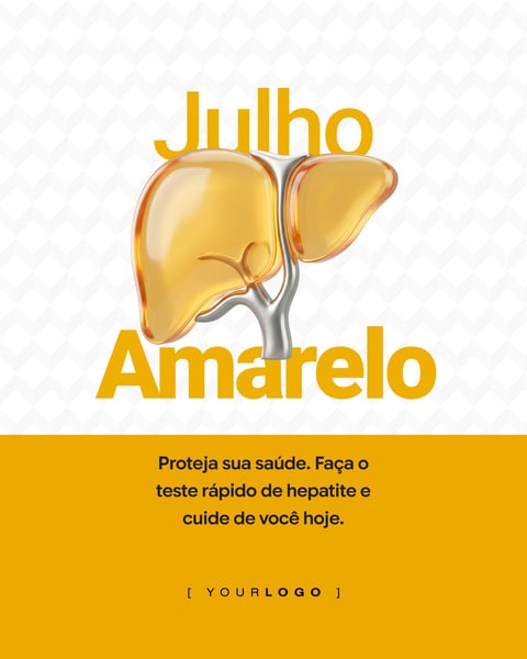BANNER DE CAMPANHA JULHO AMARELO COM ILUSTRAÇÃO DE FÍGADO PARA REDES SOCIAIS PSD EDITÁVEL