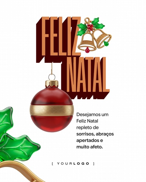 Post de Natal para Redes Sociais com Bola Vermelha e Texto 3D PSD Editável