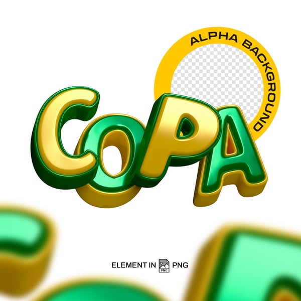 TEXTO 3D COPA DOURADO E VERDE TEMA FUTEBOL BRASILEIRO
