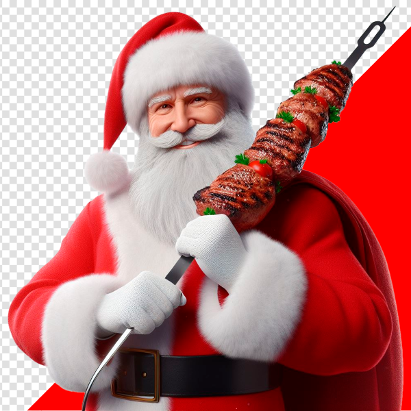 IMAGEM DE PAPAI NOEL ESPETO DE CHURRASCO SEM FUNDO