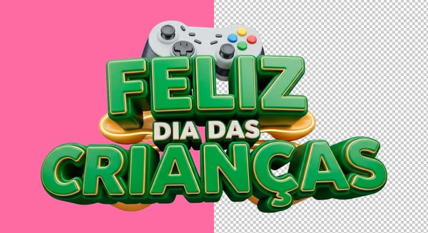 SELO 3D CONTROLE DE VÍDEO GAME FELIZ DIA DAS CRIANÇAS PNG TRANSPARENTE