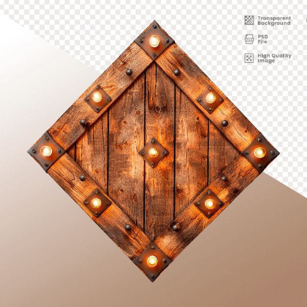 LOSANGO DE MADEIRA COM LUZ - ELEMENTO 3D PARA COMPOSIÇÃO