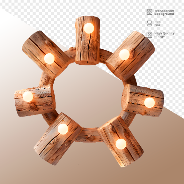CÍRCULO DE MADEIRA COM LUZ - ELEMENTO 3D PARA COMPOSIÇÃO - WOOD