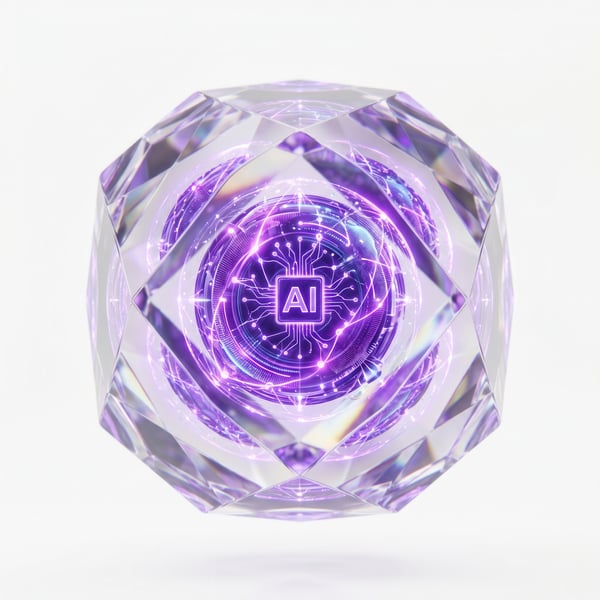 ÍCONE 3D RENDER NÚCLEO DE INTELIGÊNCIA ARTIFICIAL TRANSLÚCIDO EM VIDRO CRISTALINO 6 5K