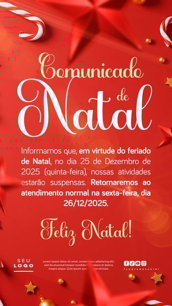COMUNICADO DE NATAL AVISO ANÚNCIO RECESSO FERIADO STORY SOCIAL MEDIA PSD EDITÁVEL 4