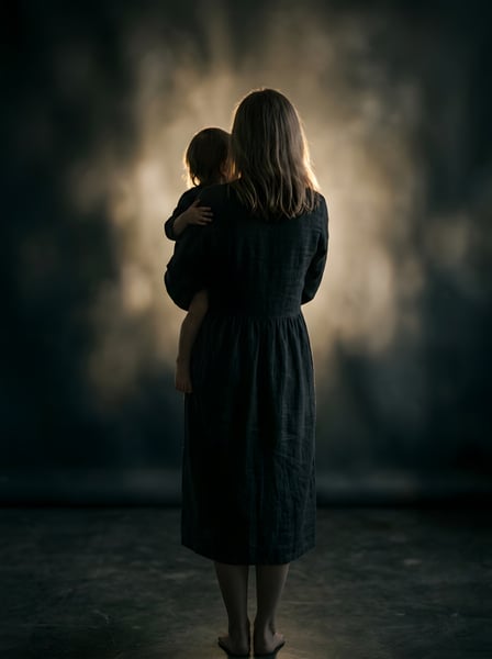 Mãe segurando um filho no colo silhueta 1