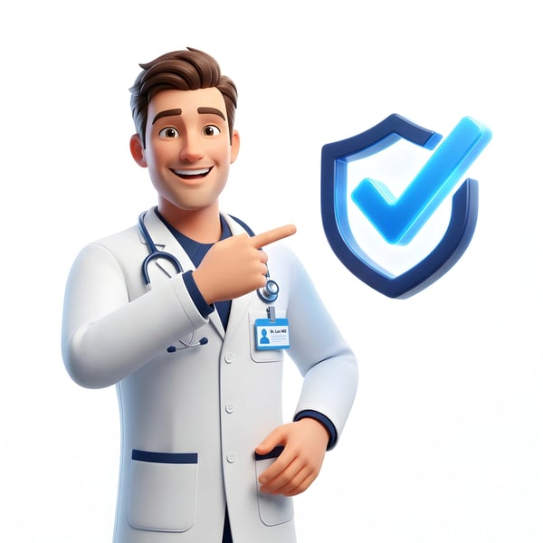 DOCTOR POINTING HEALTH SHIELD CHECKMARK ICON