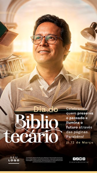 DIA DO BIBLIOTECÁRIO 12 DE MARÇO STORY SOCIAL MEDIA PSD EDITÁVEL 1
