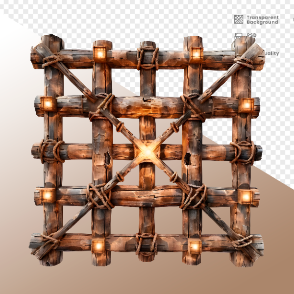 CERCA DE MADEIRA COM LUZ - ELEMENTO 3D PARA COMPOSIÇÃO - WOOD